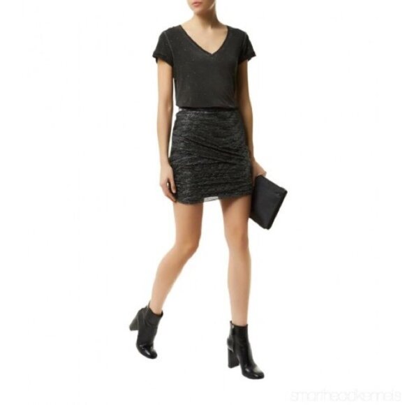 NWT Maje Jupe Drappee Lurex Metallic Black Silver Mini Skirt - Picture 3 of 4